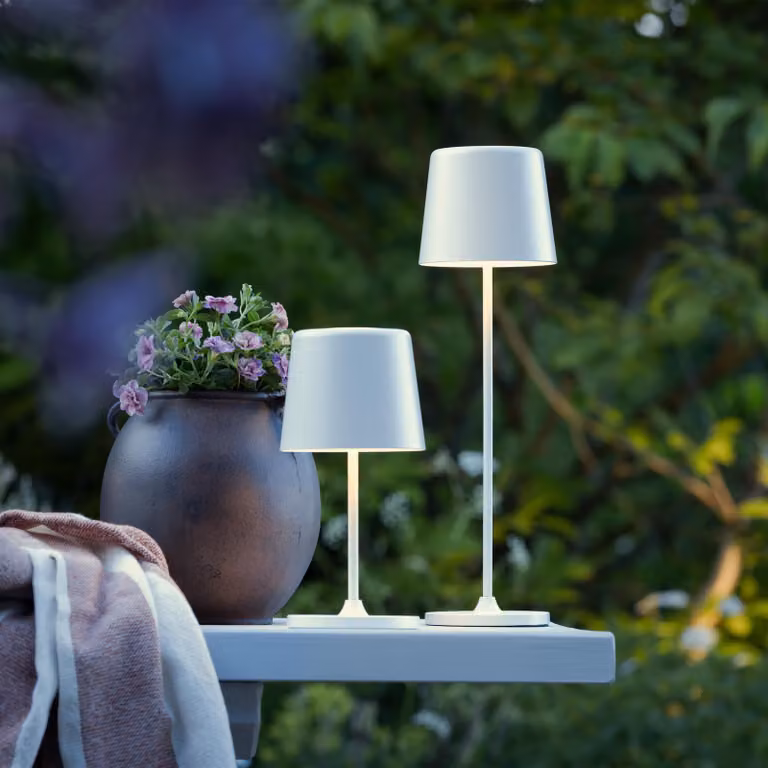 Lampada da tavolo portatile a LED per esterni, 37 cm, 310lm, touch dimmer, USB, bianco