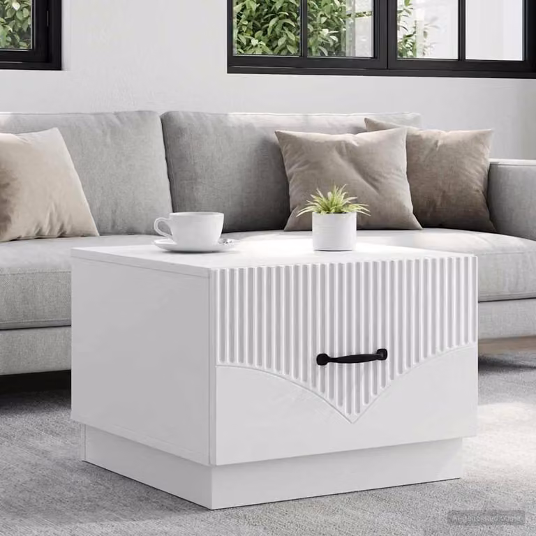 vidaXL Tavolino da salotto moderno in MDF bianco lucido L: 49 cm, P: 50 cm, H: 37 cm