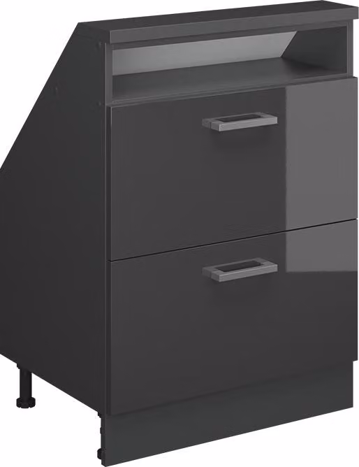 Mobile cucina sottotetto Vicco R-Line Antracite lucido 60 cm con 2 cassetti, Model 58209