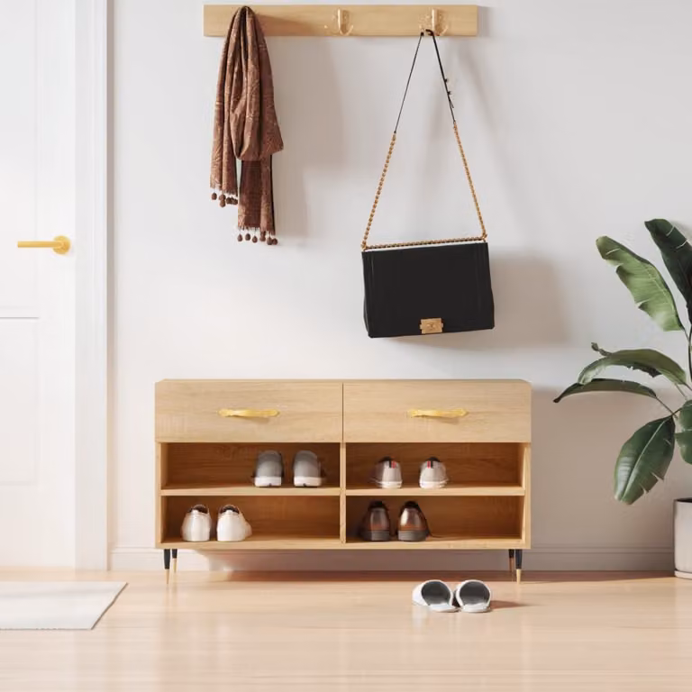 Panca porta scarpe vidaXL in legno e metallo stile industrial, colore rovere sonoma, L 102 cm x P 35 cm x H 55 cm