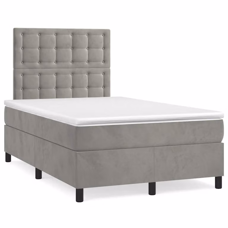 vidaXL Giroletto a Molle con Materasso Ibrido in Velluto Grigio e Bianco L/P/H: 120 x 200 cm