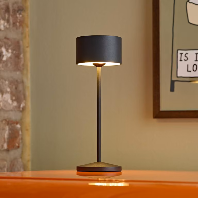 Sigor Lampada LED da tavolo a batteria Veluna, nera, altezza 25 cm IP44 dimmerabile, Nero, Soggiorno / Sala da pranzo, Alluminio, Moderno