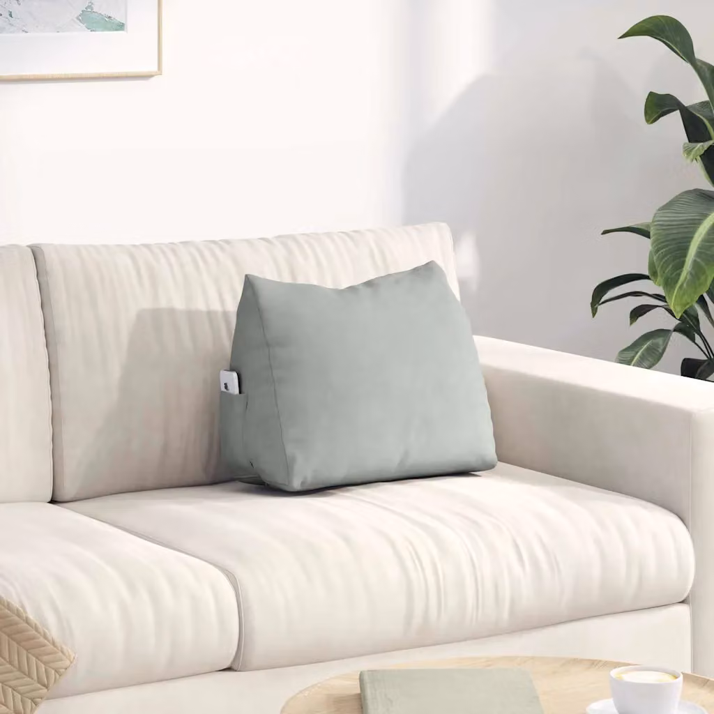 vidaXL Cuscino a Cuneo in Velluto a Costine Grigio con Rivestimento Rimovibile L: 45 cm, P: 20 cm, H: 35 cm