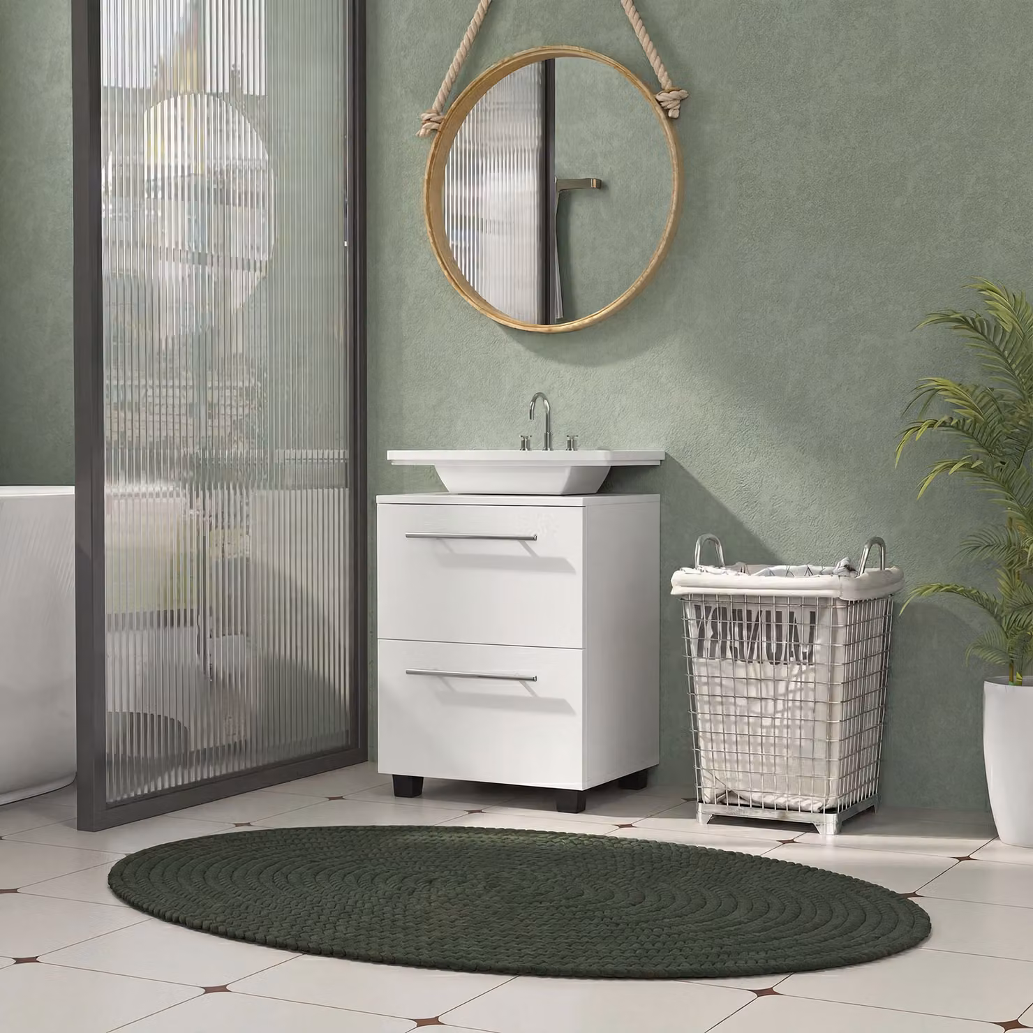Mobiletto Sottolavabo da Bagno Moderno HOMCOM Bianco L: 41.5 cm, P: 35.5 cm, H: 59 cm – 2