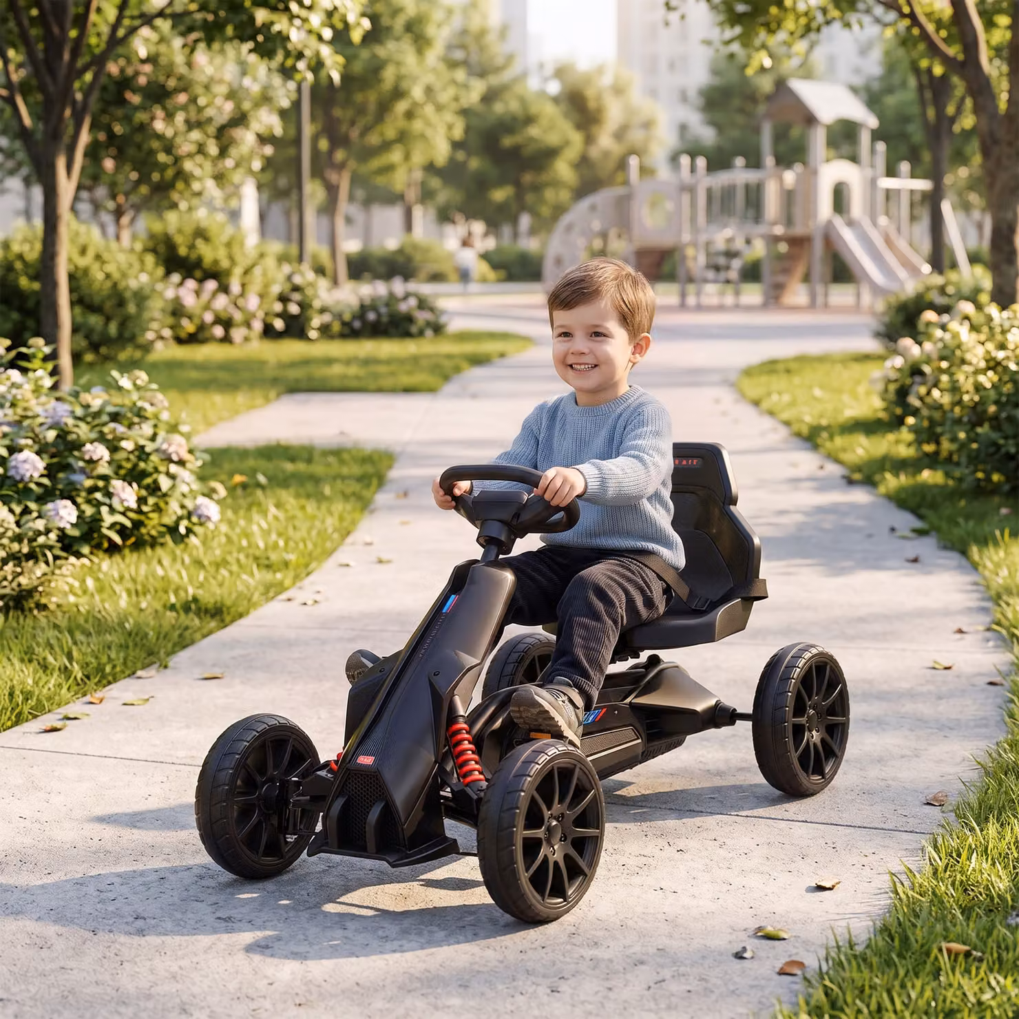 Go Kart a Pedali HOMCOM per Bambini 3-8 Anni con Sedile Regolabile e Ruote in EVA, L/P/H: 100 x 58 x 58.5 cm, Nero – 2