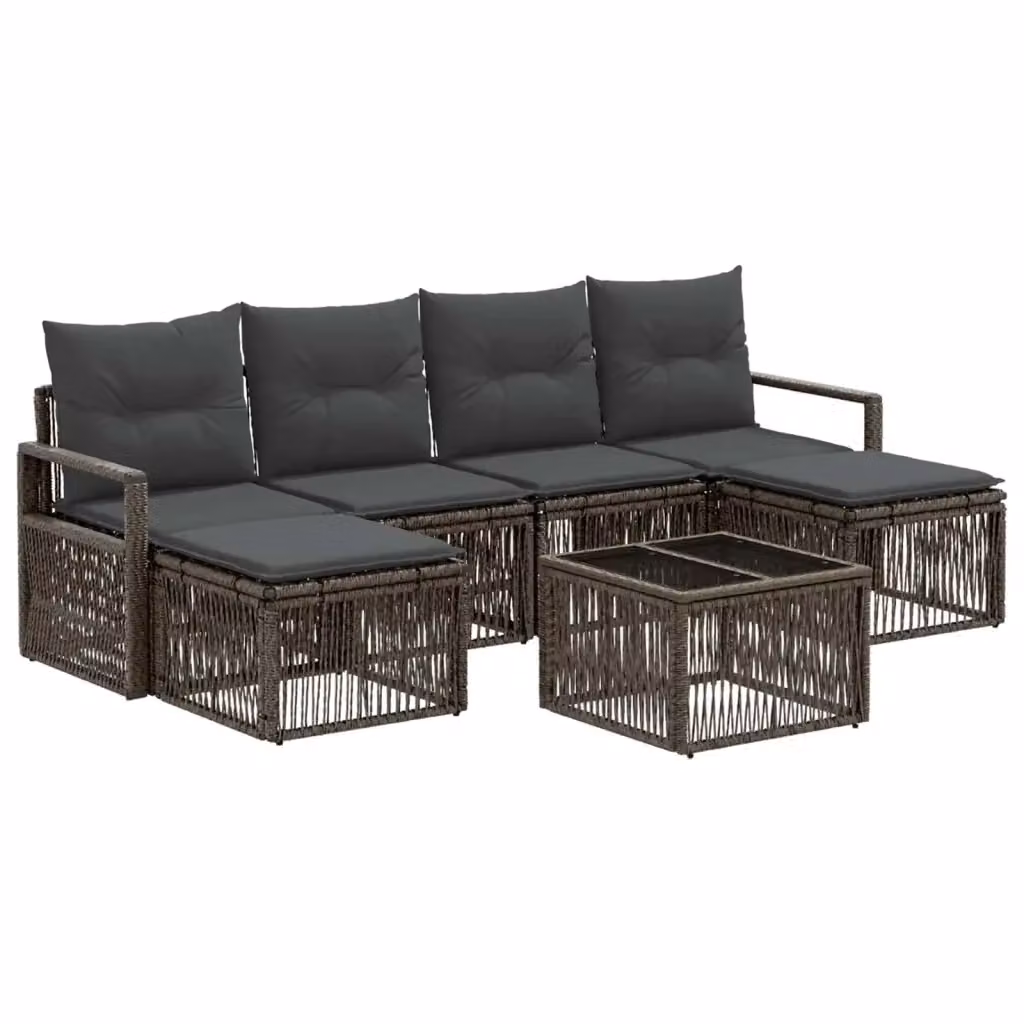 Set Divano da Giardino 7 Pezzi vidaXL in Polyrattan Grigio con Cuscini e Tavolino – 2