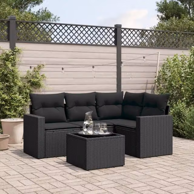 Set Divani da Giardino 5 pz con Cuscini in Polyrattan Nero 3251252