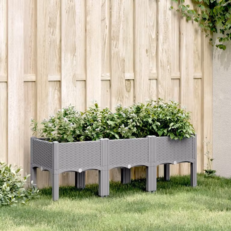 Fioriera da giardino con gambe vidaXL in plastica, Grigio Chiaro, L: 120 cm, P: 40 cm, H: 42 cm