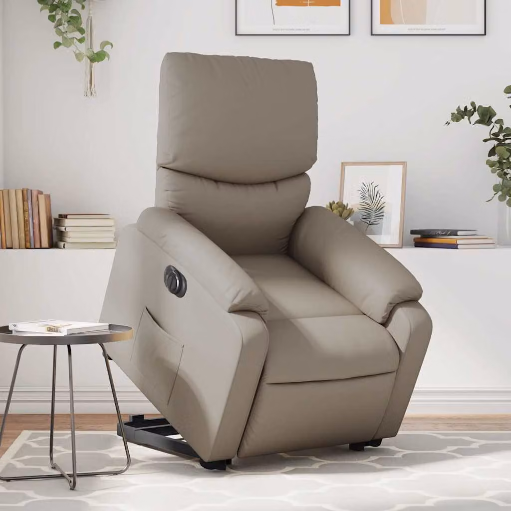 Poltrona Alzapersona Reclinante Elettrica vidaXL in Similpelle Colore Cappuccino – 1