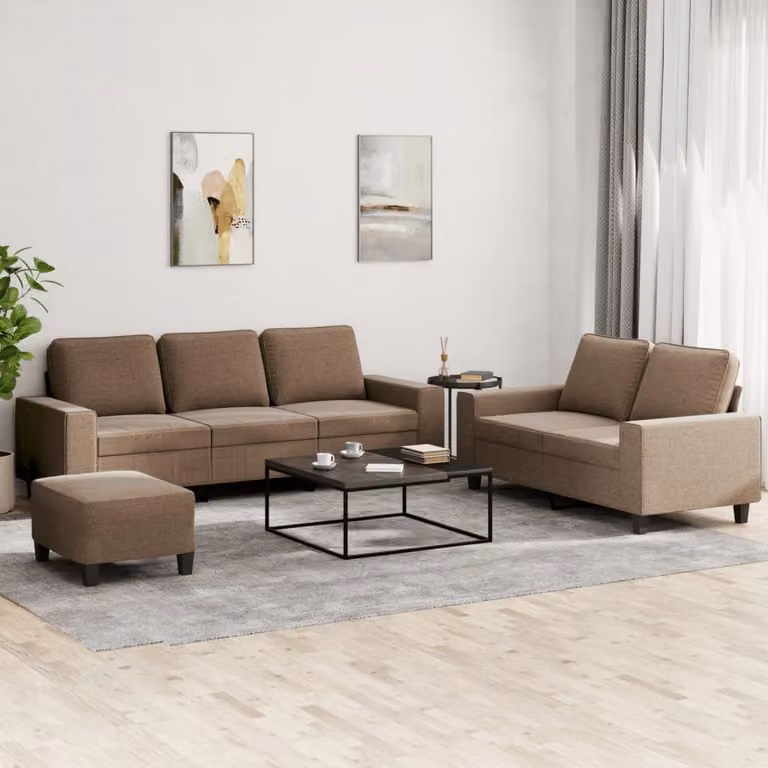 Maison Exclusive - Set divano 3 pezzi in tessuto marrone