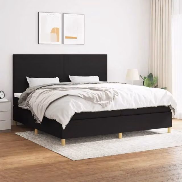Letto Ibrido con Giroletto a Molle e Materasso vidaXL, Colore Nero e Bianco, L/P/H: 200 x 200 x 128 cm