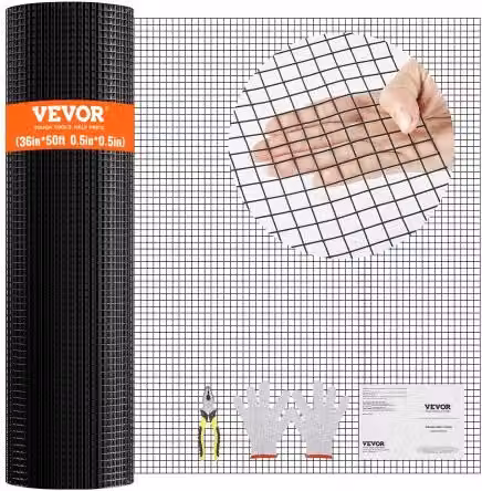 VEVOR Rotolo di Rete Metallica Zincata e Rivestita in Vinile Nero per Recinti, L: 91,0 cm, P: 1524,0 cm