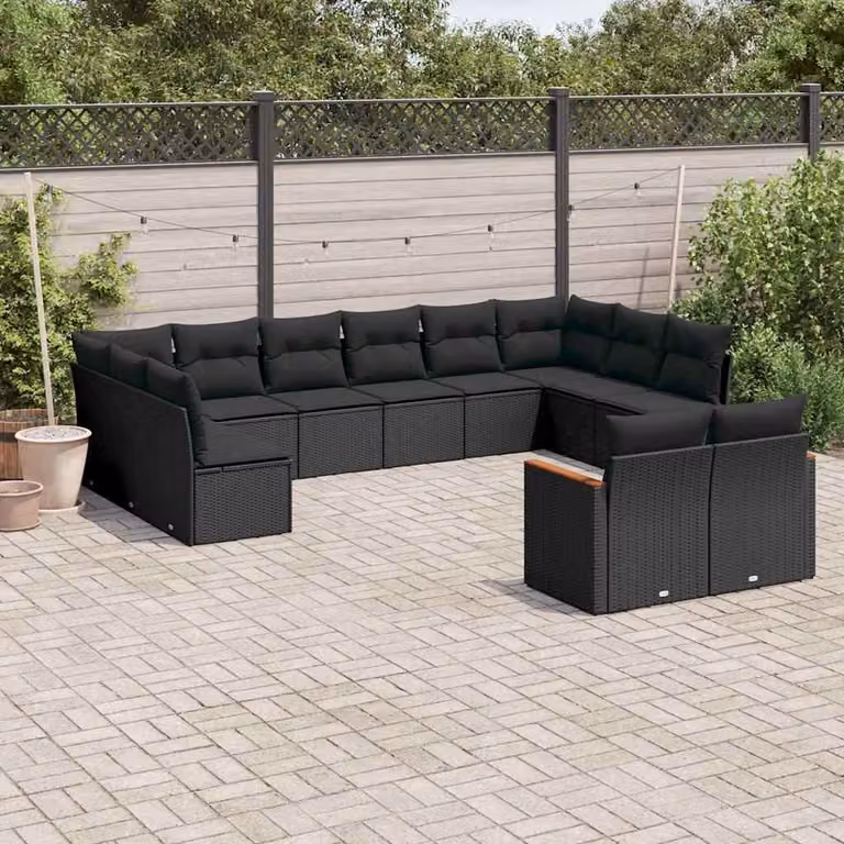 vidaXL Set di Divani da Giardino 12 Pezzi in Polyrattan Nero con Cuscini e Rivestimenti Rimovibili