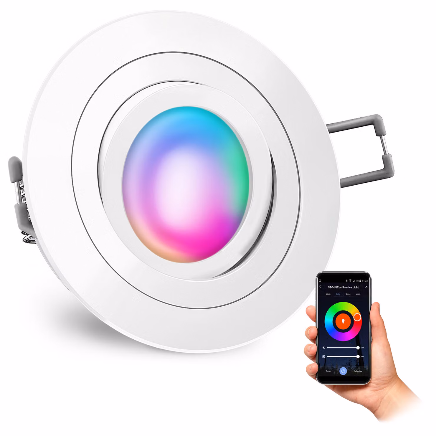 SSC-LUXon RF-2 WiFi luce da incasso piatta dimmerabile 230V incl. lampada Smart RGB CCT - downlight orientabile compatibile con Alexa, Siri e Google