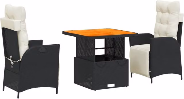 Set da Pranzo da Giardino 3 pz | Set Salotto da Giardino con Cuscini Nero in Polyrattan