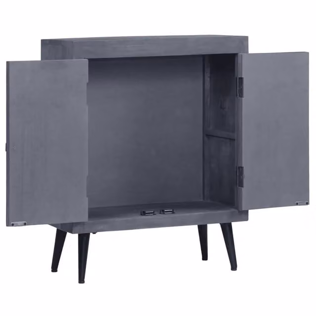 Credenza in legno di mango e metallo stile industrial vidaXL, L: 60 cm, P: 30 cm, H: 76 cm, Grigio