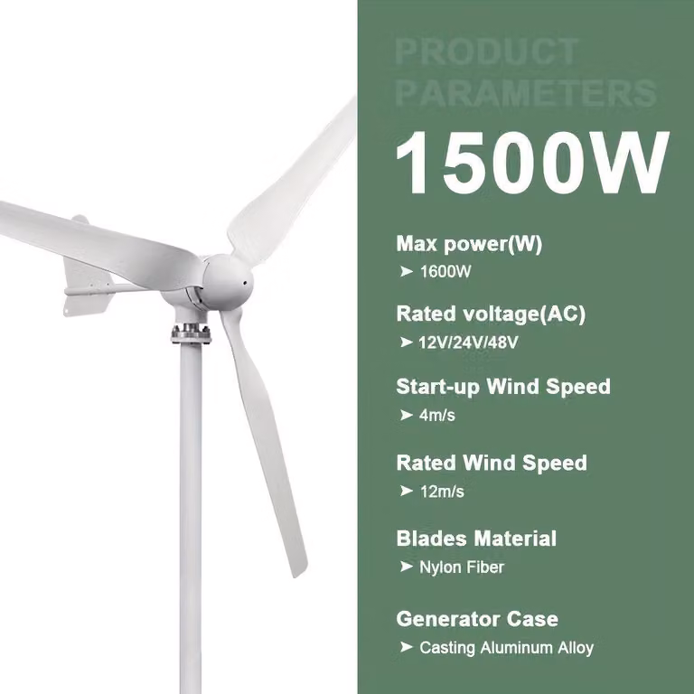 Turbina eolica - Generatore eolico - Sistema di produzione di energia eolica - Generatore di energia eolica - Potenza: 1500W