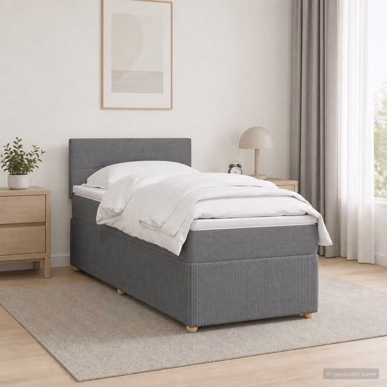 Letto box spring vidaXL con materasso a molle insacchettate, struttura imbottita con illuminazione sottostante e porta USB, Grigio, L/P: 100 x 200 cm