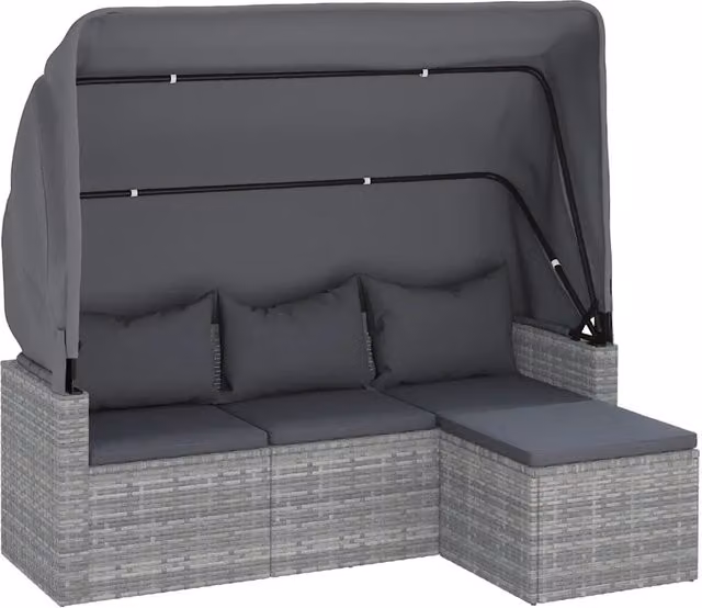 Divano Giardino 3 Posti-Sofa da giardino Tetto e Poggiapiedi Grigio Polyrattan