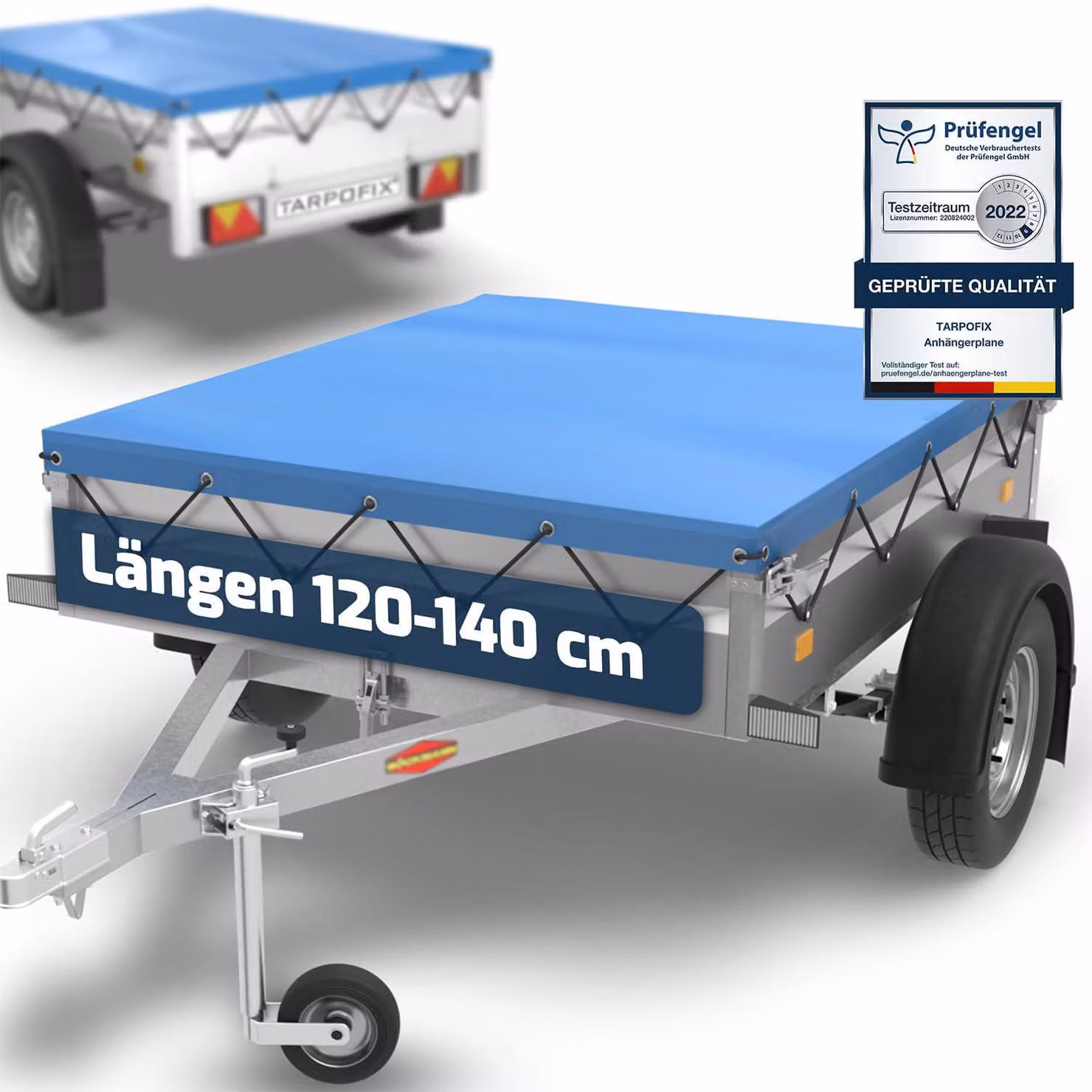Tarpofix® Telo per rimorchi, 140 x 115 cm, incluso corda per il telo | Telo piatto in PVC per rimorchi | Telo di copertura rinforzato HP Stema, adatto a diversi tipi di rimorchi per auto dell'epoca della DDR | Colore: blu