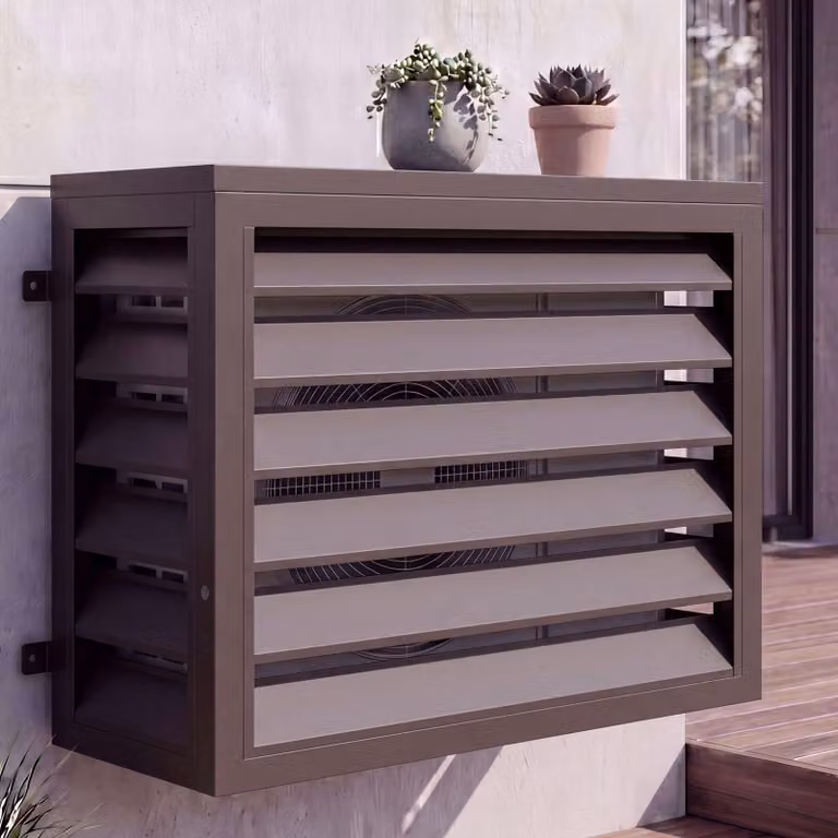 Copertura per impianto di climatizzazione/scambiatore di calore HWC-O43, copertura per griglia di protezione, metallo 73x97x38 cm ~ marrone scuro