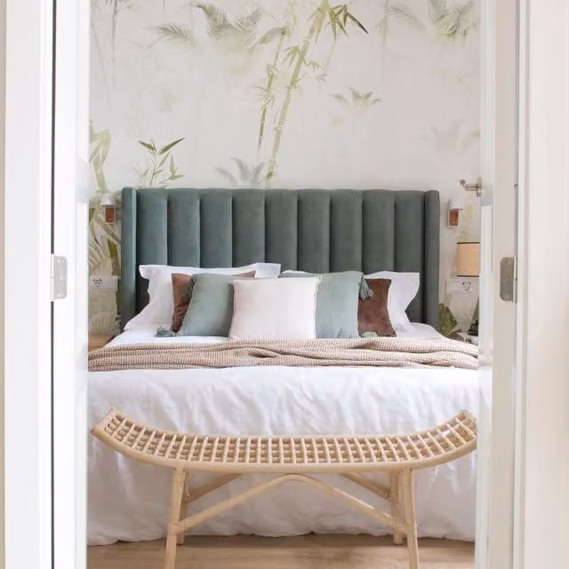 Testiera imbottita Mixel Banak per letto da 105 cm, colore verde, design moderno personalizzabile