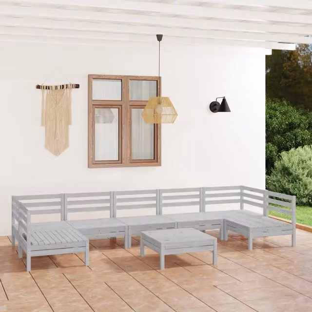 Set Salotto da Giardino 8 pz in Legno Massello di Pino Bianco 3083410