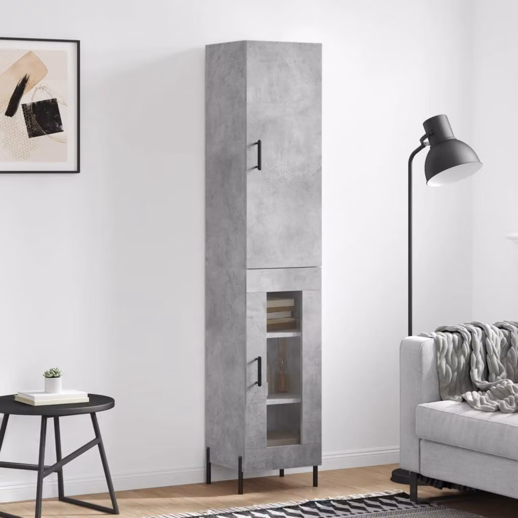 Credenza moderna vidaXL in legno e metallo grigio con ante a battente e ripiani interni L/P/H: 34,5 x 34 x 180 cm