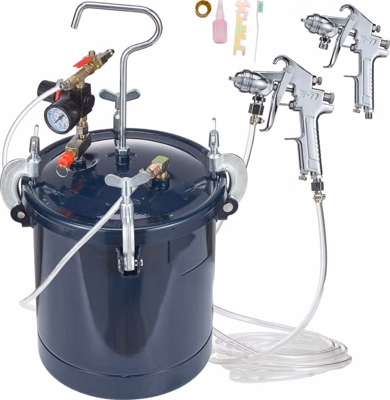 SucceBuy serbatoio a pressione per verniciatura, serbatoio per verniciatura ad aria compressa da 10 l/2,5 galloni, incl. ugelli da 1,5 mm e 4 mm, due pistole a spruzzo per l'industria, la decorazione della casa, l'edilizia, il settore automobilistico, 60