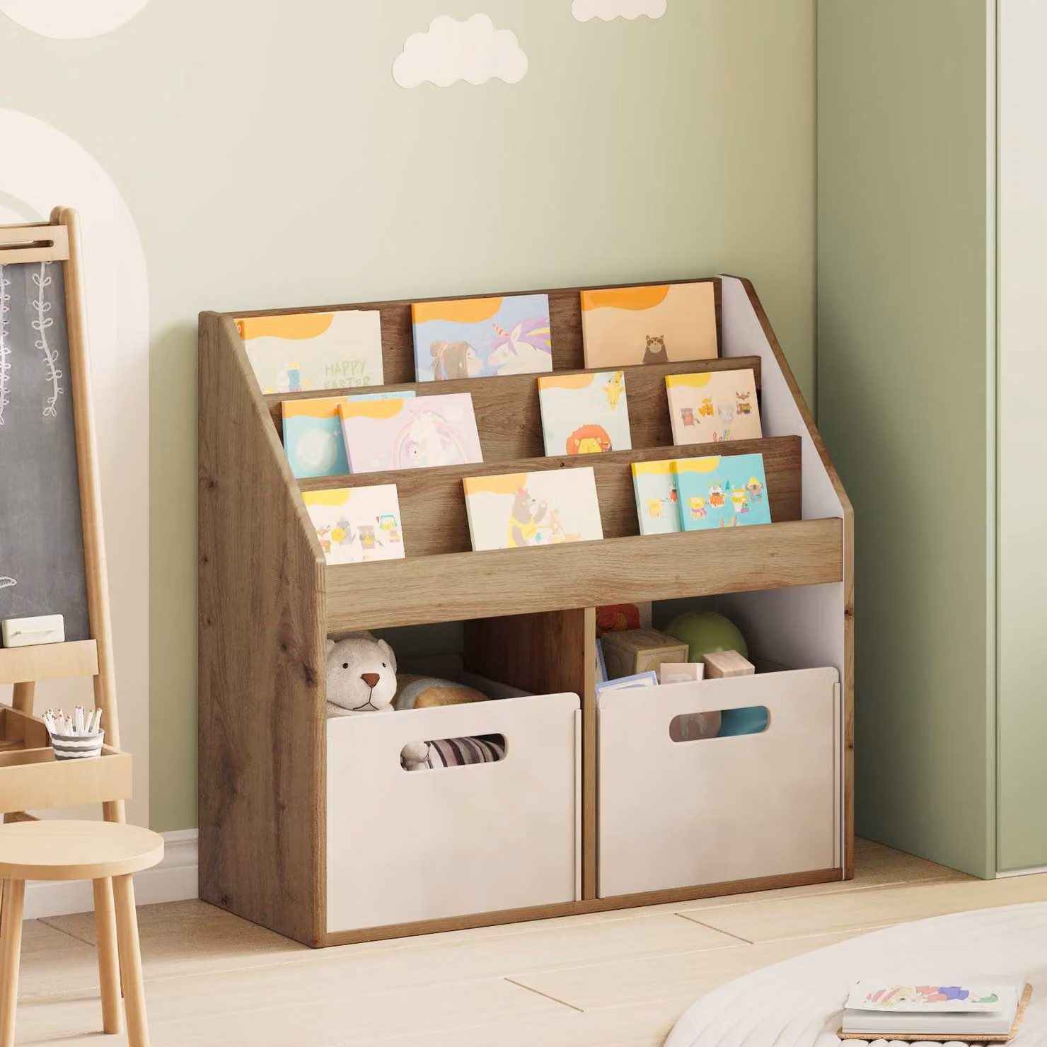 Libreria per bambini vidaXL moderna in legno e MDF color marrone, L 72,5 x P 29,5 x H 69 cm