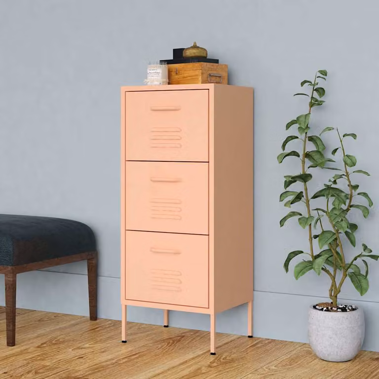 Armadietto da parete vidaXL in metallo rosa con ante a cerniera e cassetti interni, L/P/H: 42,5 x 35 x 101,5 cm