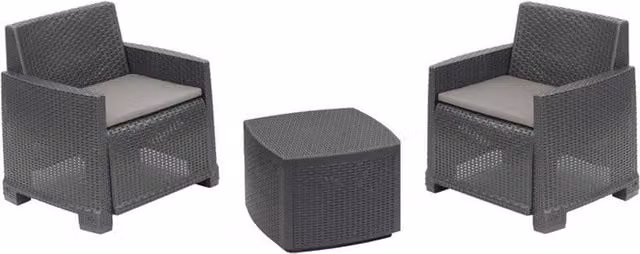 Trade Shop - Set Salotto Esterno Con 2 Poltrone Tavolino Contenitore Effetto Rattan Cuscini Giardino - Antracite