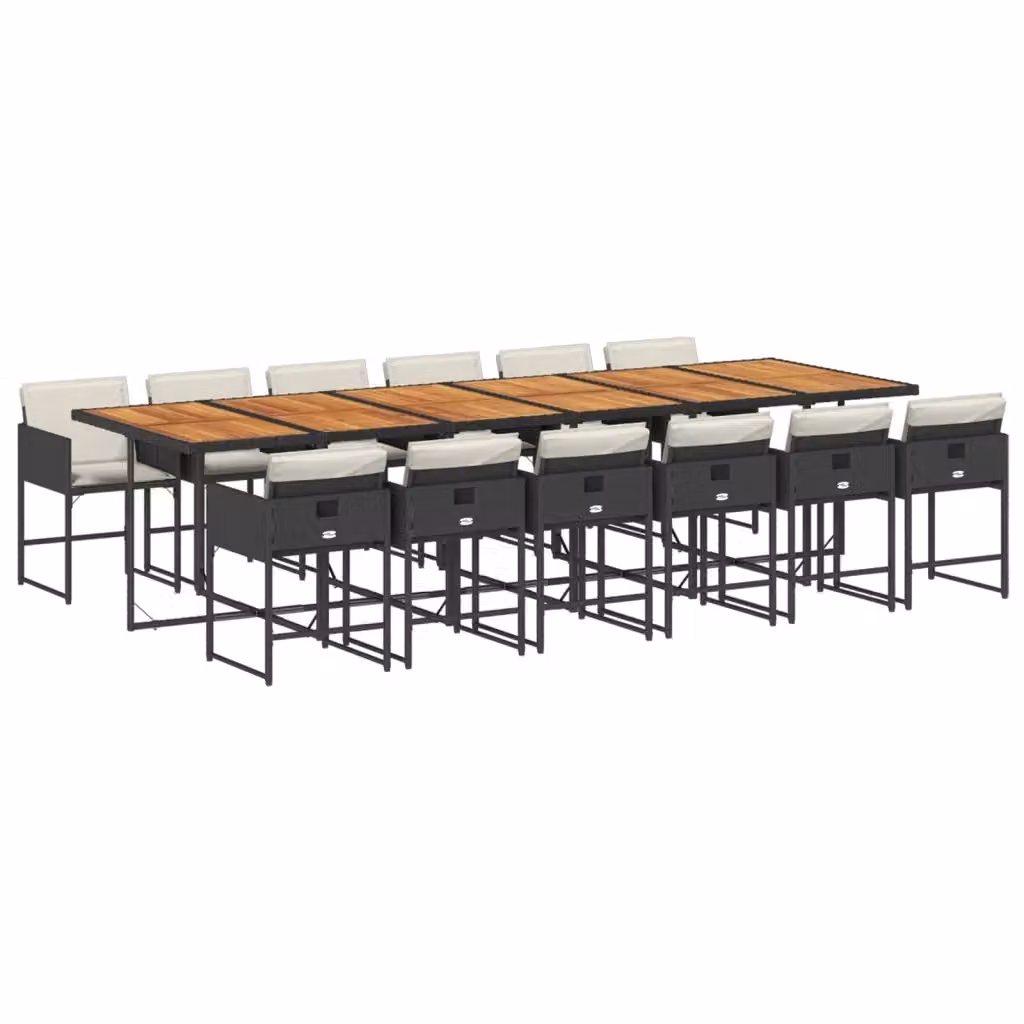vidaXL Set da Pranzo da Giardino 13pz in Polyrattan con Piano in Legno di Acacia e Cuscini Nero – 2
