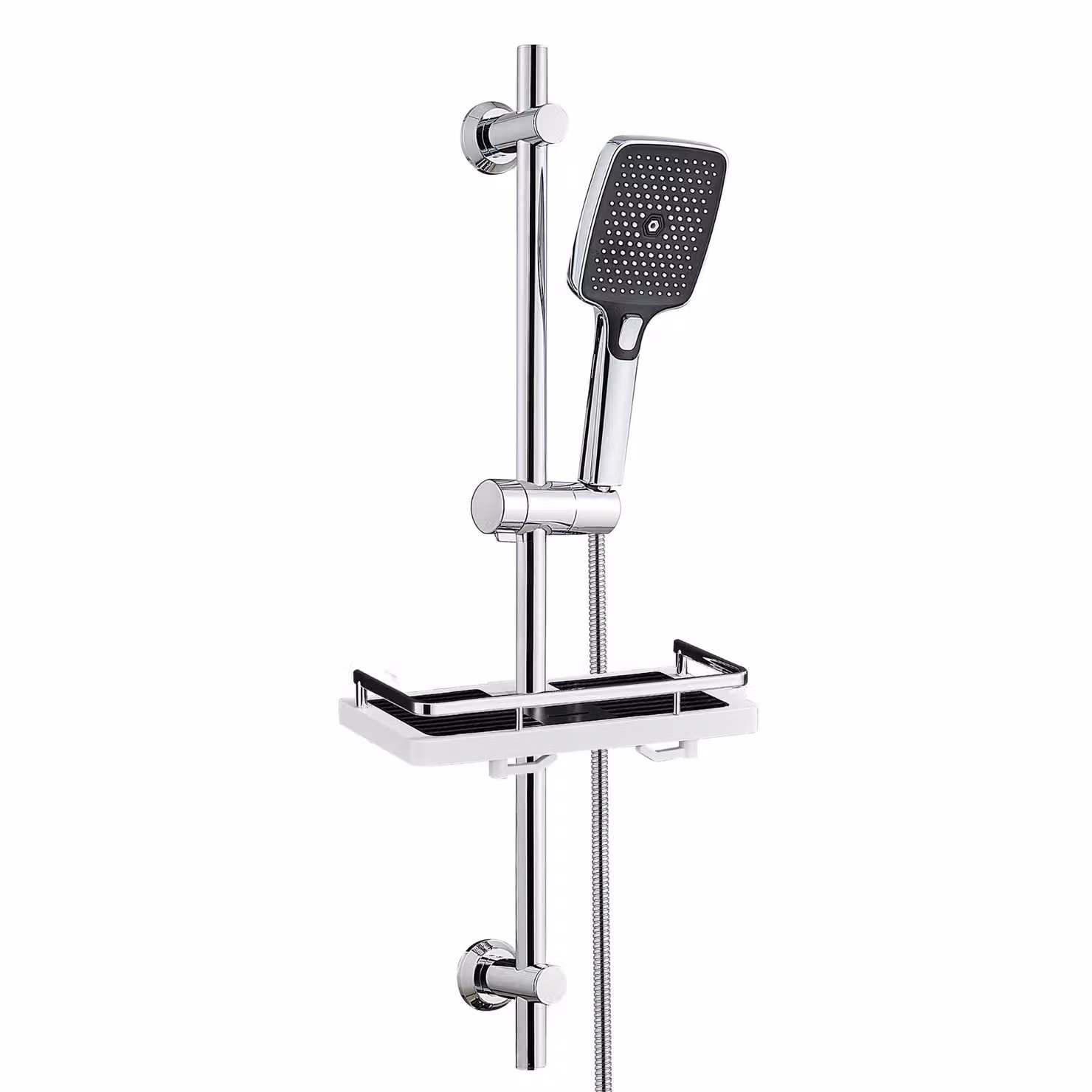 Set di asta doccia in acciaio inossidabile JOHO con tubo flessibile e supporto, asta doccia da 70 cm con supporto per soffione regolabile, doccetta a 3 getti, ripiano per la doccia, cromato