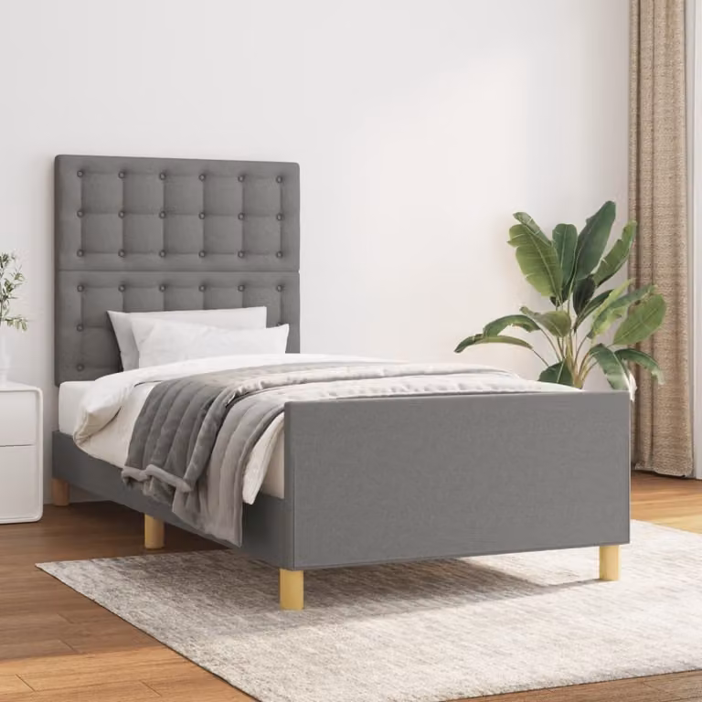 The Living Store Giroletto con testiera in tessuto grigio scuro 100x200 cm