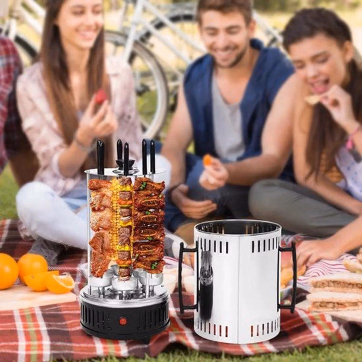 Griglia elettrica verticale - Colore: nero - Potenza: 1000 W - Acciaio inossidabile - Ideale per kebab e barbecue
