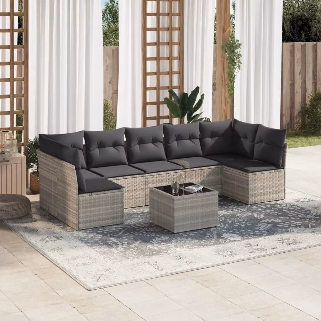 vidaXL Set Divano da Giardino a L con Tavolino e Ottoman, 8 Pezzi, Grigio – 1