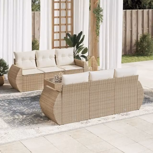 Set Divani da Giardino 7 pz con Cuscini Beige in Polyrattan 3253445