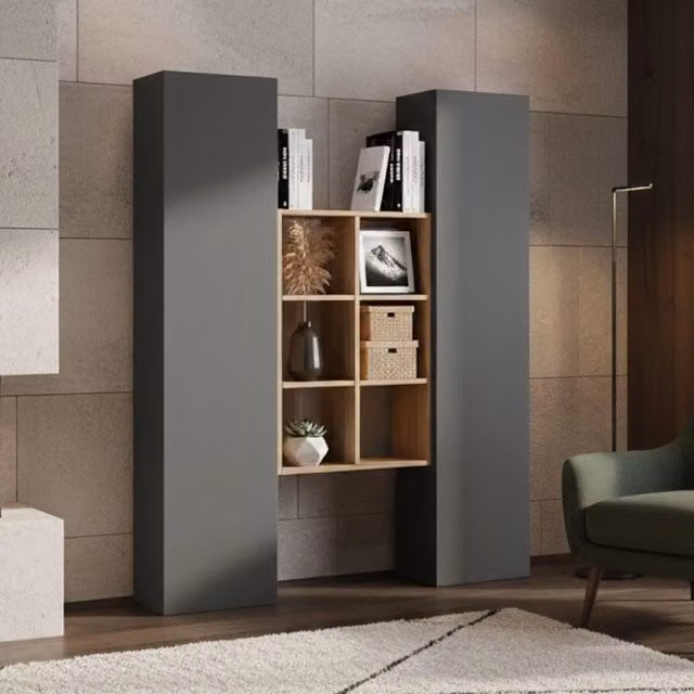 Madia Danila, Credenza 14 Ripiani Made in Italy, 40x30x180h cm Nero Antracite