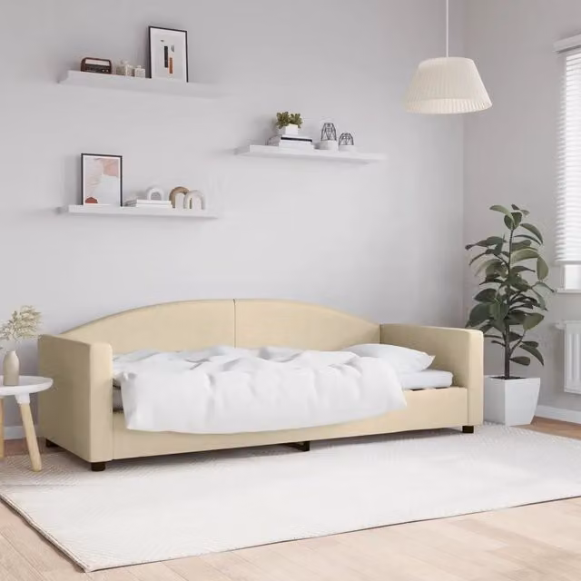 Letto da giorno moderno vidaXL in tessuto beige con struttura in metallo e legno