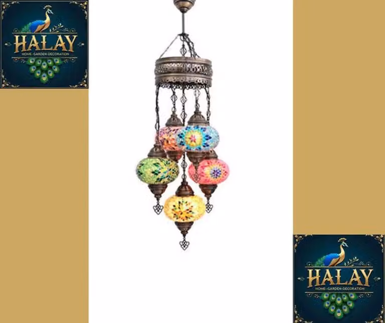 Lampada a sospensione turca - Lampada a mosaico - Lampada marocchina - Autentica lavorazione artigianale - 5 sfere - Attacco E-14