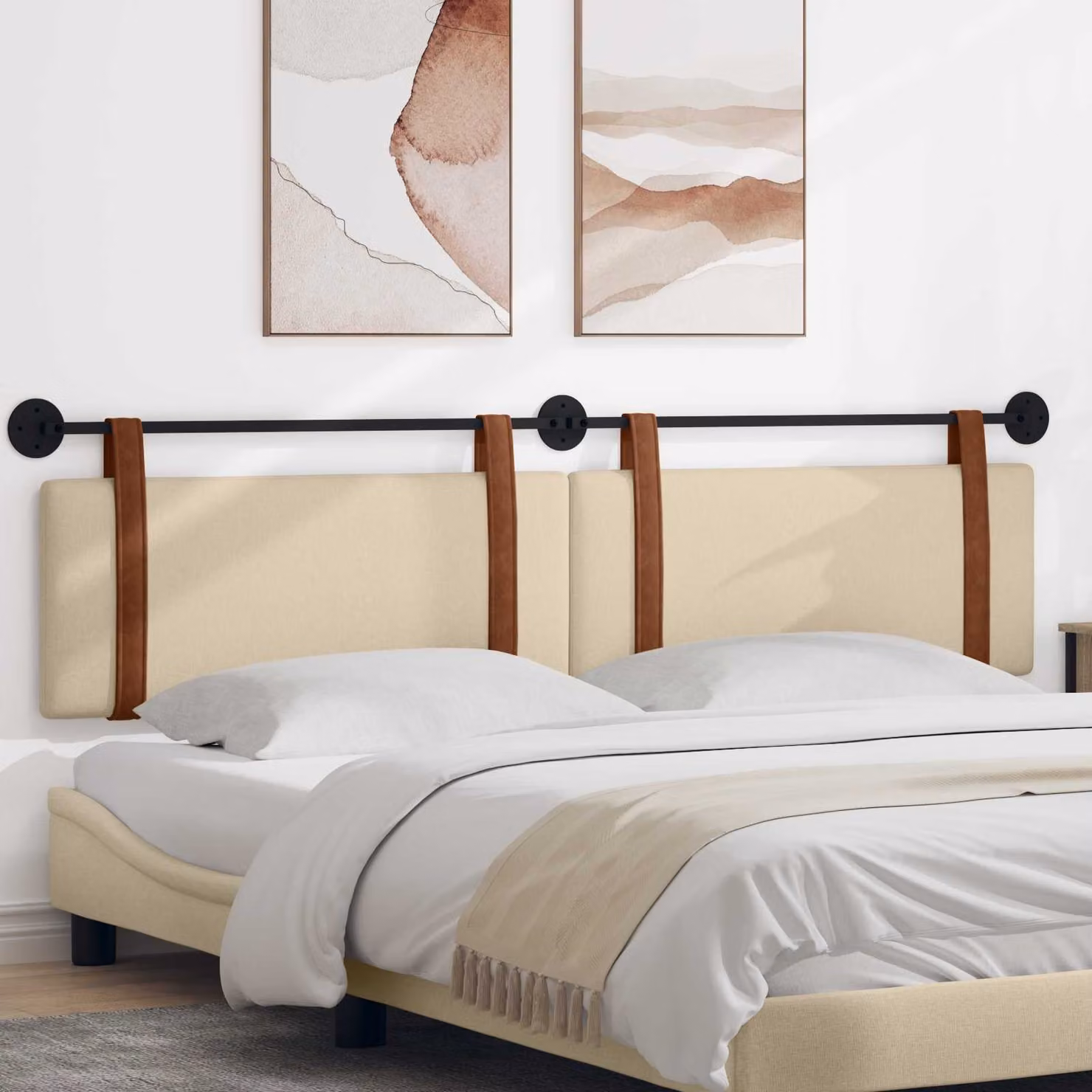 Testiera sospesa vidaXL in similpelle beige per camera da letto, L: 210 cm, H: 55 cm, P: 5 cm