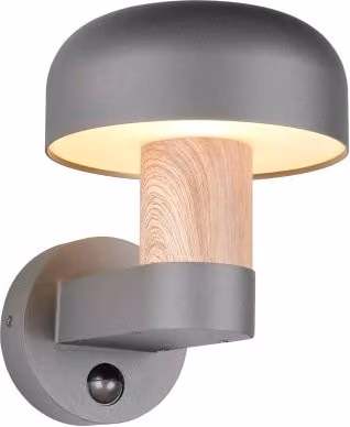 Applique da esterno Trio Lighting Fraser con sensore di movimento, finitura antracite e legno, H 25 cm