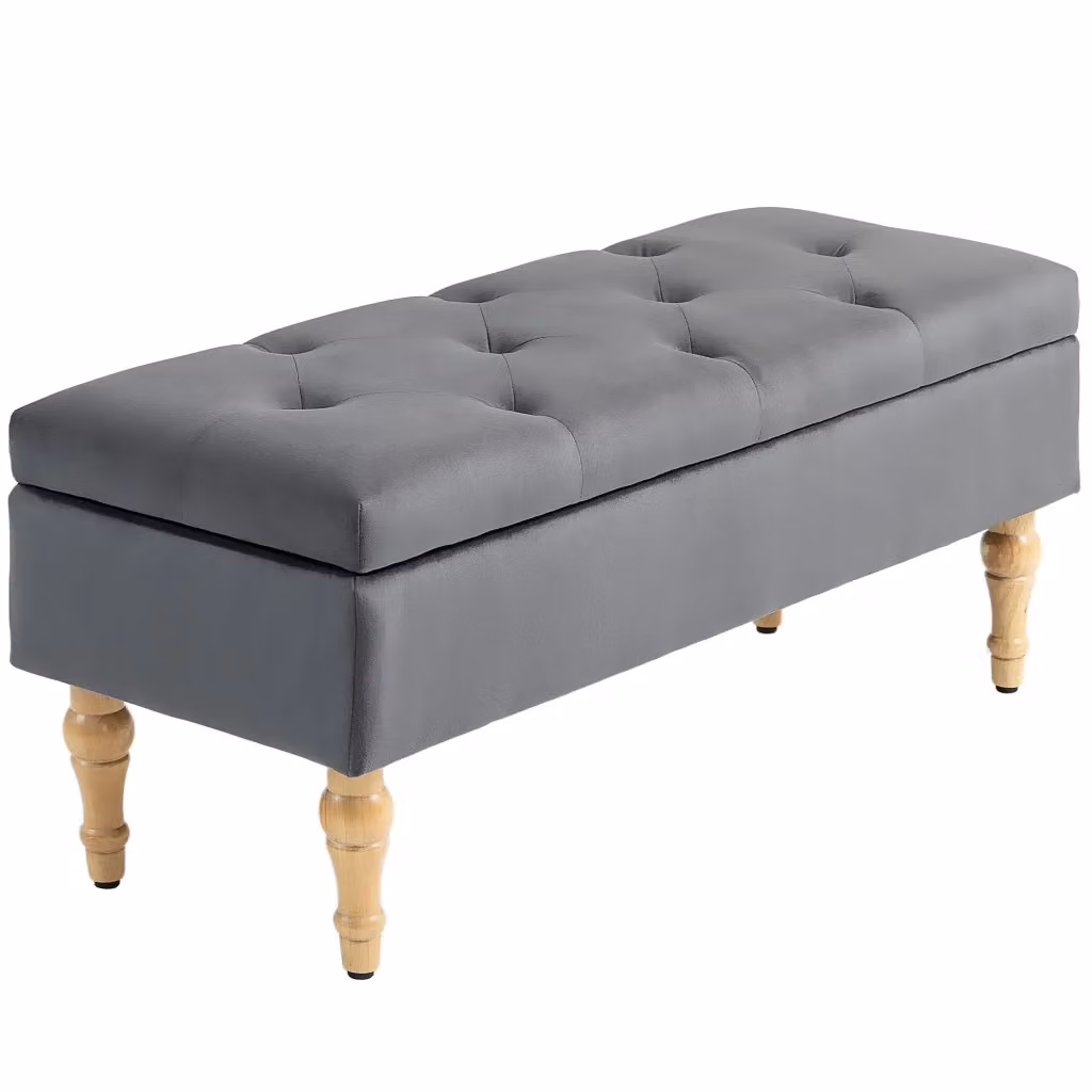 Divano 2 posti Minimal con contenitore in velluto grigio scuro e piedi in legno – 2