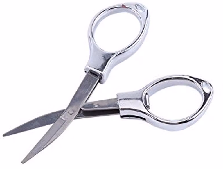 Forbici pieghevoli in acciaio inossidabile, compatte, con anello per portachiavi e gancio per occhiali - Acciaio inossidabile, design ergonomico