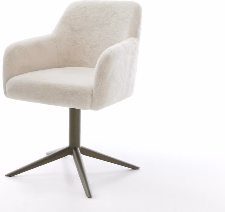 DELIFE Sedia girevole Greg-Flex Plüsch Bianco crema Base con effetto finitura titanio Girevole a 360° Funzione oscillante Molle insacchettate