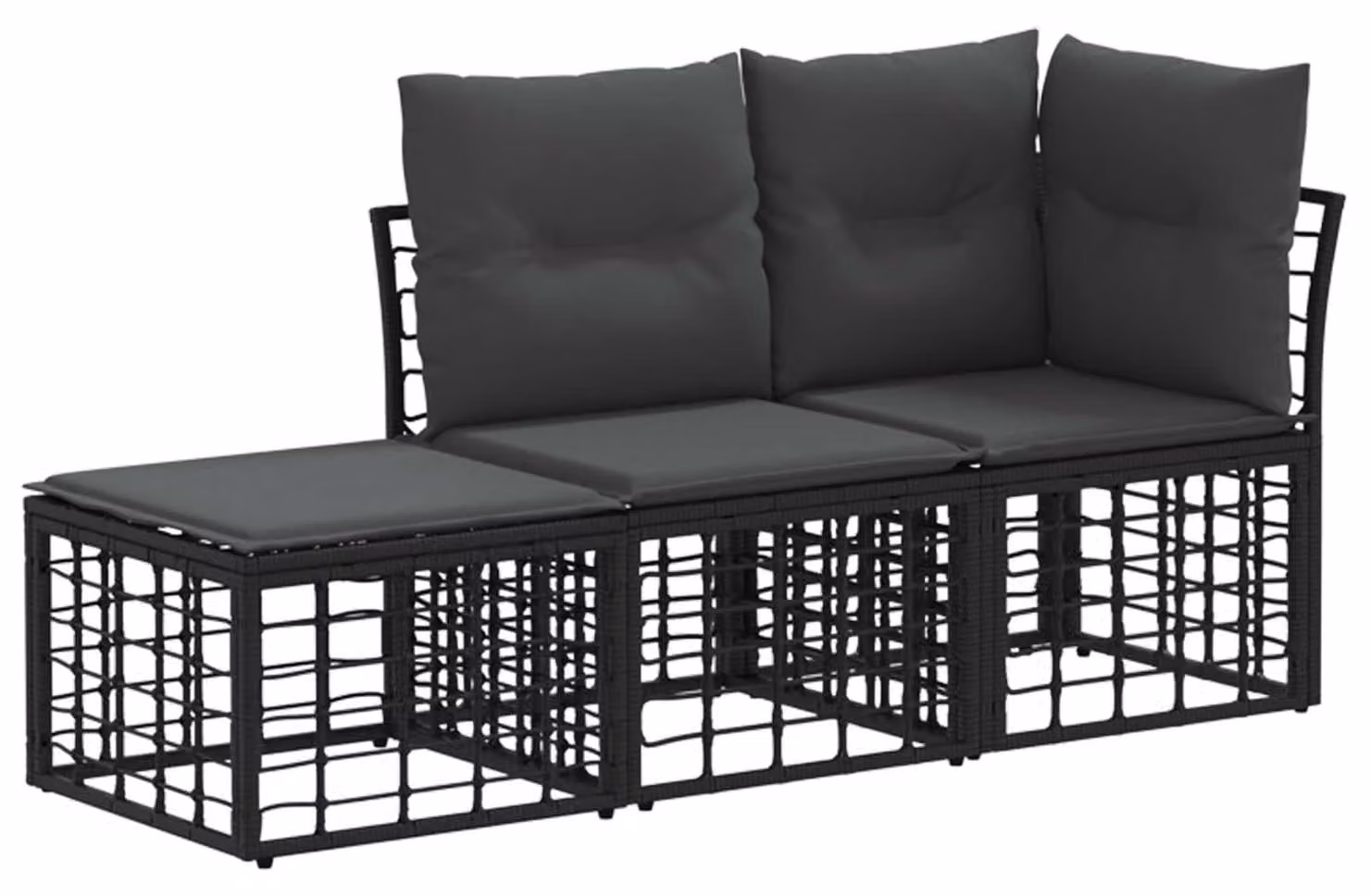 Set di divani da esterno con cuscino 3 pcs Nero Poliestere