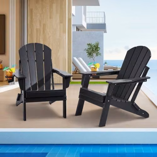 Set di 2 Sedie Adirondack VEVOR in Plastica Pieghevoli per Esterno, Resistenti alle Intemperie con Braccioli Ergonomici e Portabicchieri, Nero