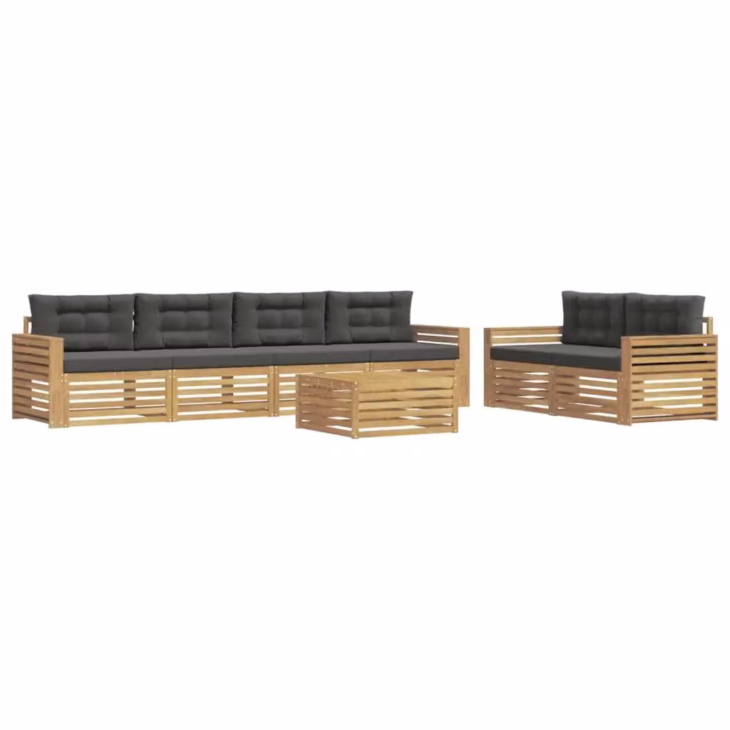 Set di divani da esterno vidaXL a forma di U in legno di acacia con tavolo da caffè, 7 pezzi, Bianco e Antracite – 2