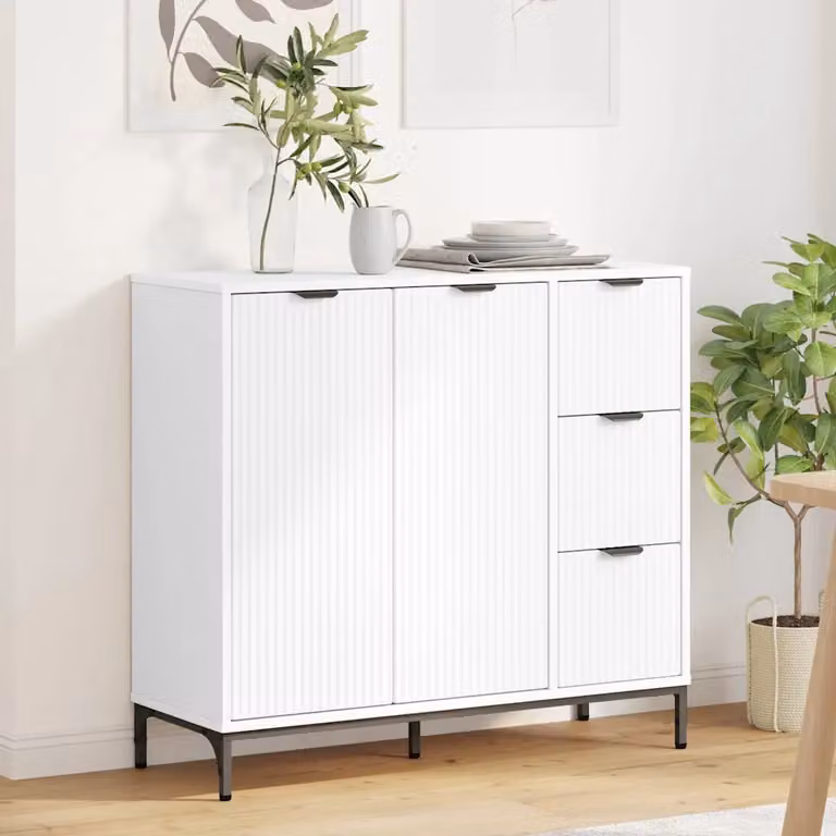 Credenza moderna vidaXL in legno ingegnerizzato bianco, L: 89,5 cm, P: 33 cm, H: 82 cm